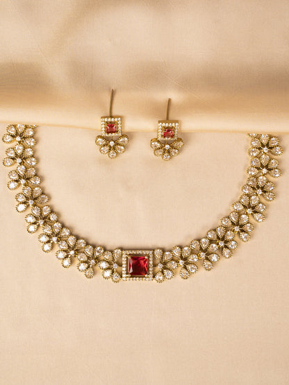 Ruby and White Stone Statement Necklace – Bold & Elegant KC584