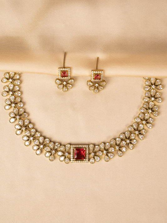 Ruby and White Stone Statement Necklace – Bold & Elegant KC584