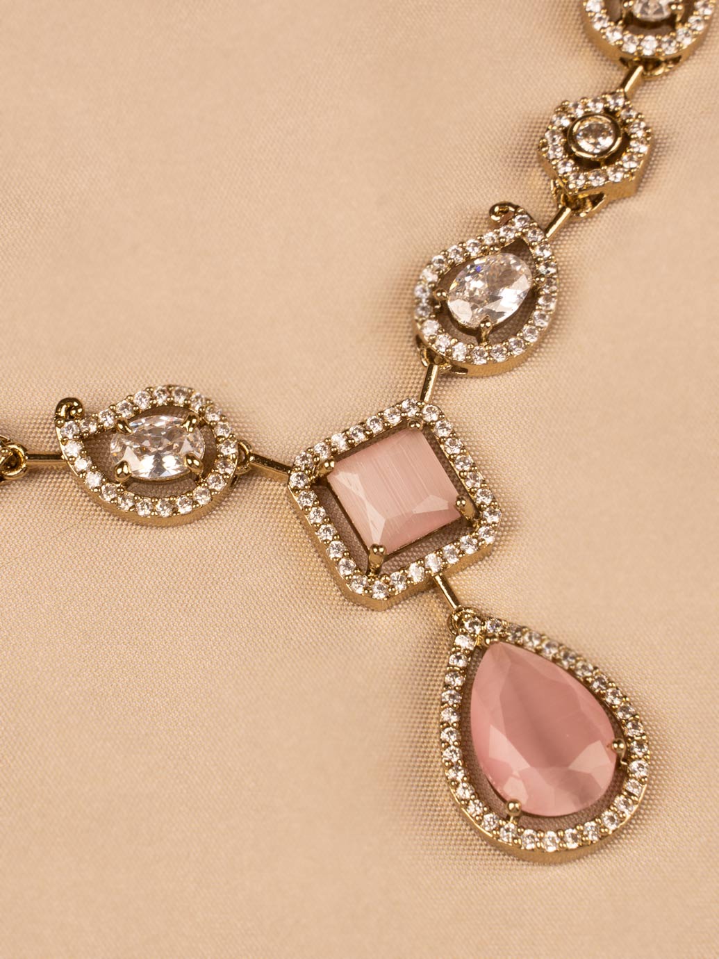 Elegant Pink and White Stone Necklace  KC322