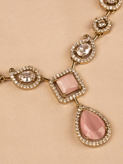 Elegant Pink and White Stone Necklace  KC322