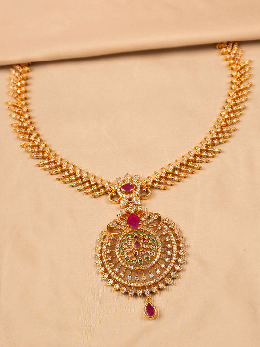 Bridal Temple Necklace with Ruby, Emerald & CZ Stones