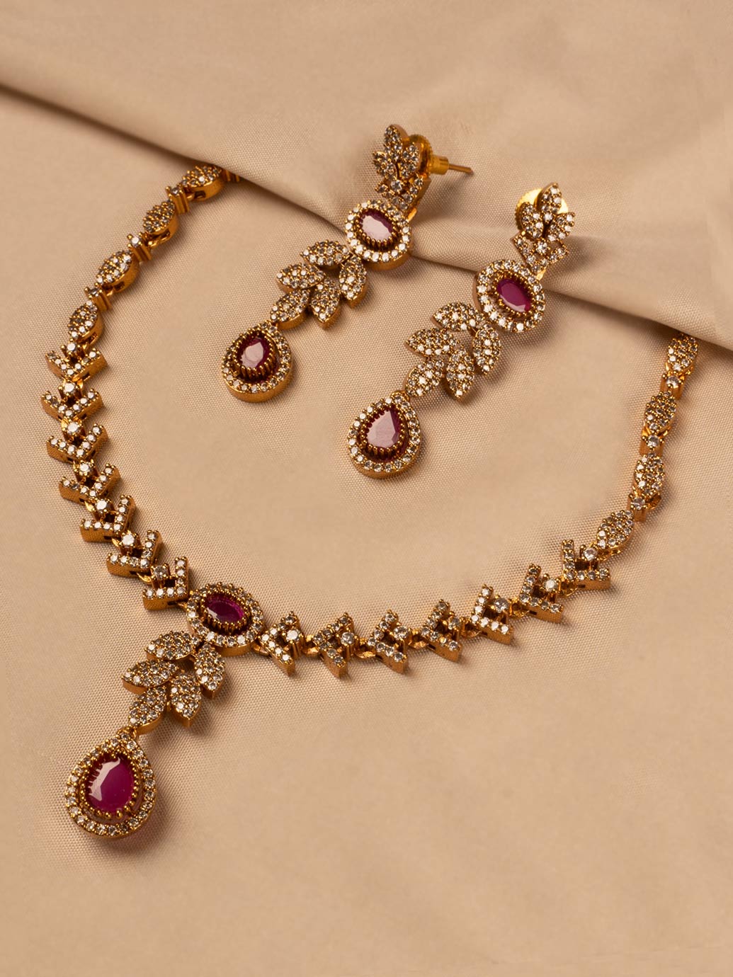Elegant Red and White Stone Necklace KC315