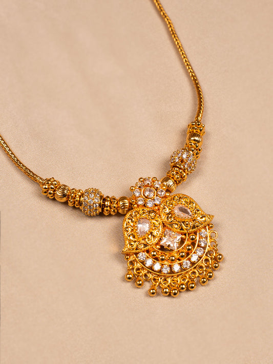 Elegant Gold Necklace with White Stones – Bridal & Festive Jewelry