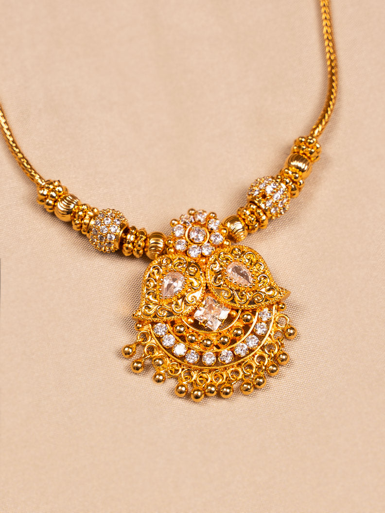 Elegant Gold Necklace with White Stones – Bridal & Festive Jewelry