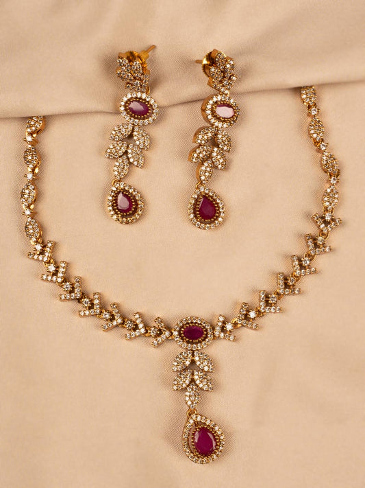 Elegant Red and White Stone Necklace KC315