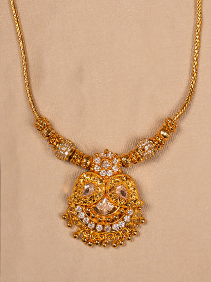 Elegant Gold Necklace with White Stones – Bridal & Festive Jewelry
